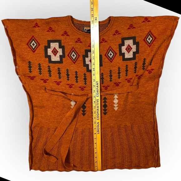 PENDLETON Brown Ashcreek Aztec Virgin Wool Tie Anthropologie Poncho sz XS / S - Picture 12 of 15